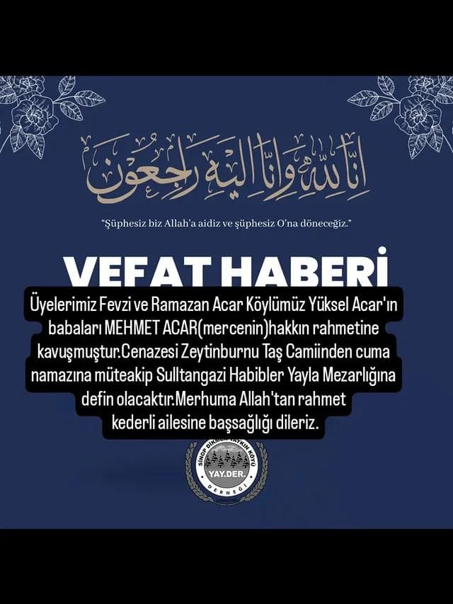 Mehmet Acar Vefat Haberi